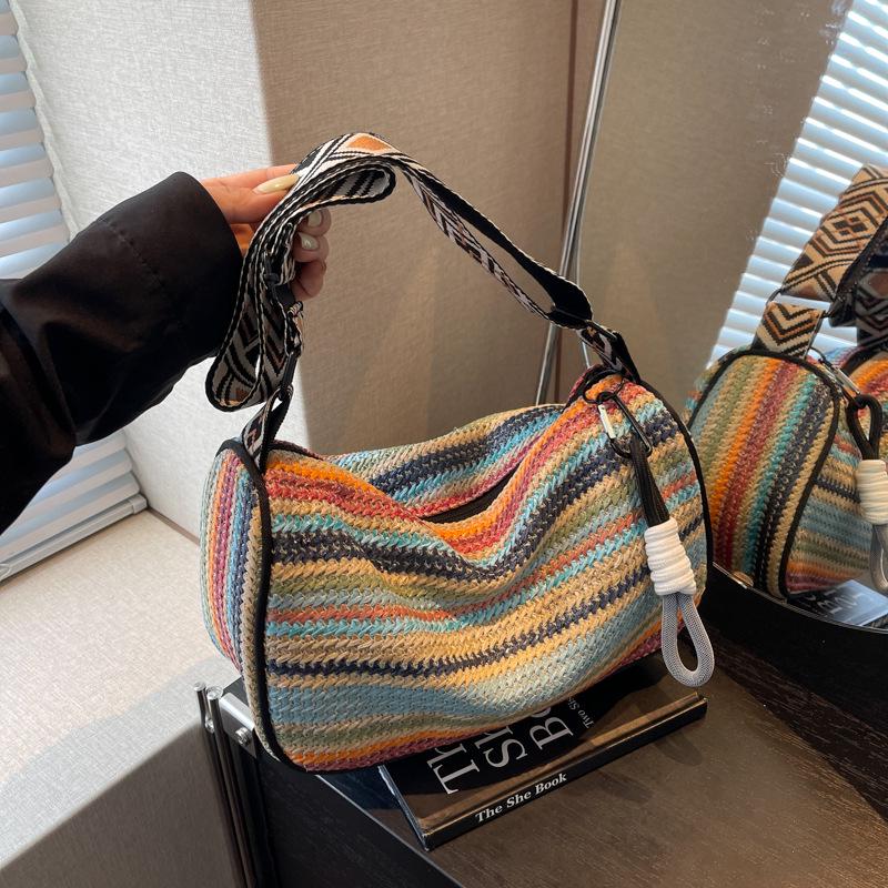 2025 Rainbow Woven Messenger Bag - Trendy Large Capacity Shoulder Bag for Women