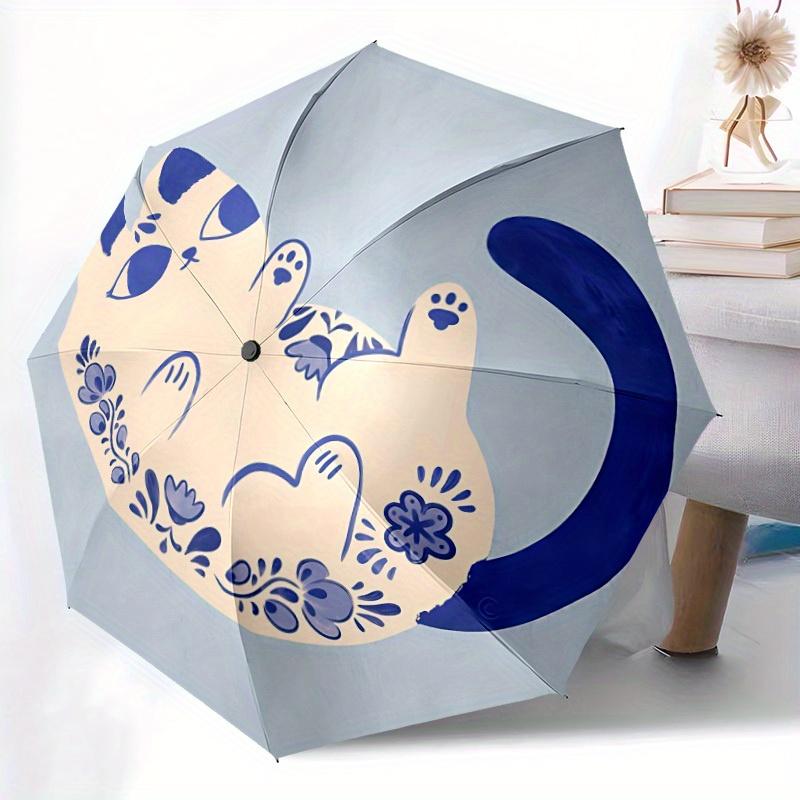 1pc Cat Decor Automatic Opening/closing Umbrella, Reinforced 8-Rib Construction, Compact Travel Umbrella Yy250808209
