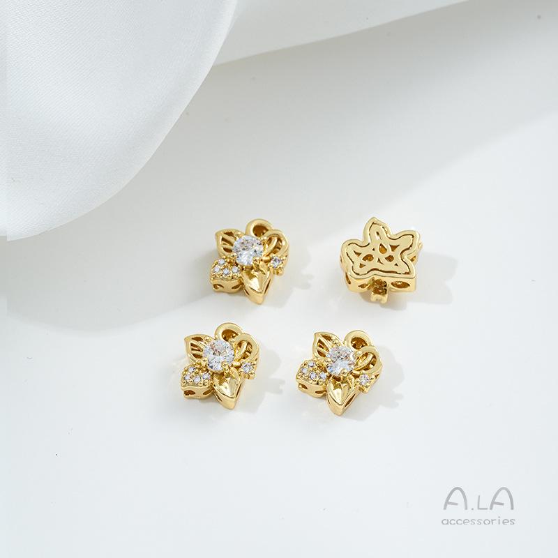 

Намистини-роздільники з цирконію у формі метелика, конюшини, квітки сакури, наповнені 14-каратним золотом, для DIY перлинних прикрас