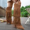 Large Size Women'S Long Tassel Boots Autumn And Winter Pointed Thick Heel Fashion Boots Vintage Boots