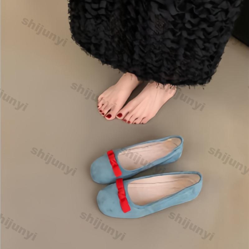 Women's Soft Sole Single Shoes Spring Comfort Round Toe Casual Loafers Women Designer Bow Flats Round Ballet Shoes Zapatos Mujer