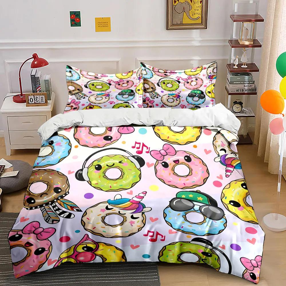Cartoon Donut Design Home Decor Multiple sizes kid's and adults' bedroom Exquisite 3PC bedding set, gift