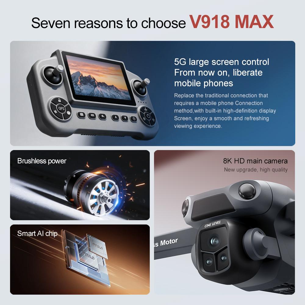 2026 V918 Max Drone Laser Intelligent Obstacle Avoidance Avoidance 8K GPS Professional Camera FPV 3000M RC Quadcopter with LCD Screen Remote Control