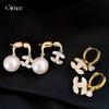 French Retro Zircon Letter Pearl Earrings Wind Ear Buckles Fashionable Exquisite Simple Earrings