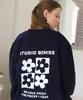 BONIEE [Fleece Lined] Puzzle Daisy Back Print Graphic Oversized Sweatshirt Navy