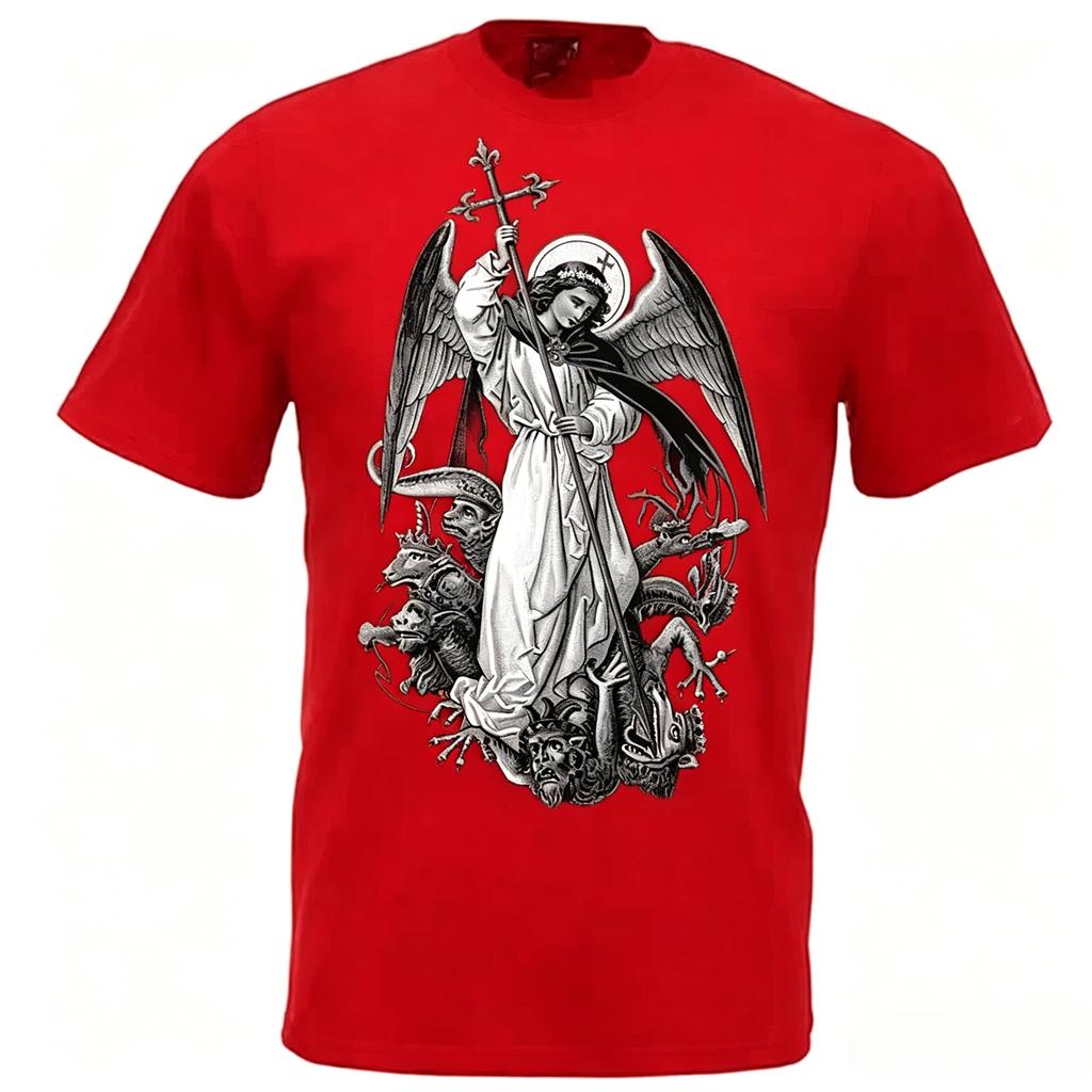 Summer Saint Michael The Archangel Destroy Devil Catolic Unisexs TShirt Loose Black High Quality Cotton Round Neck Short Sleeve