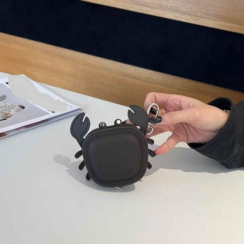 2025 New Leather Pendant Head Layer Leather Mini Earphone Bag Crab Pendant Wallet Cross Border