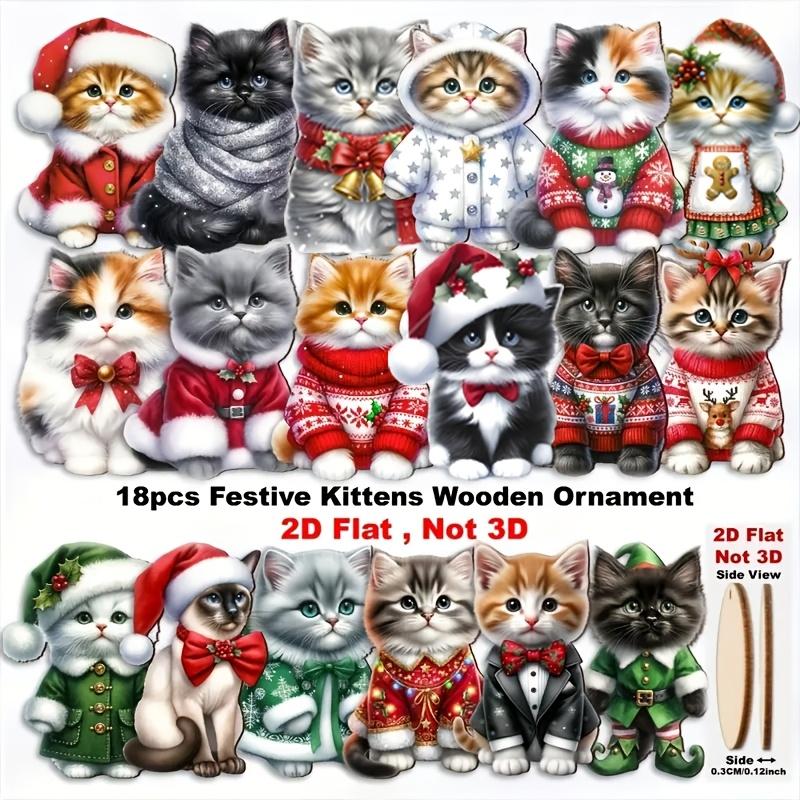 Cat Ornaments for Christmas Tree 2D Wooden Pendant Cute Christmas Animal Ornaments for Home Fireplace Garden Workplace