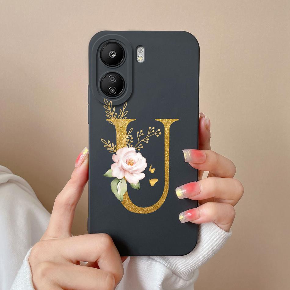 Simple Case For POCO C65 Elegant Rose Letter Phone Shell Soft High Quality Liquid Silicone Full Protection Anti Drop Back Covers