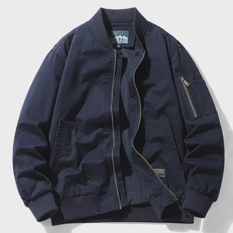 Men’s Spring/Autumn Baseball Cotton Jacket – Loose Fit, Casual Workwear, Functional Design, Large Sizes Available.