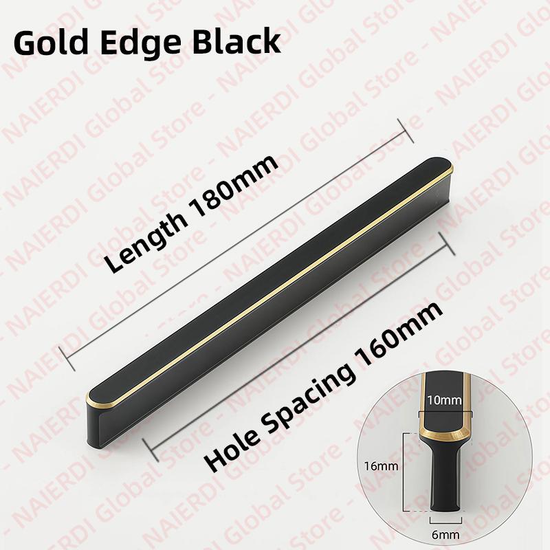 NAIERDI American Style Black Cabinet Handles Aluminum Alloy  Long Furniture Handle Kitchen Cupboard Pulls Drawer Knobs Hardware