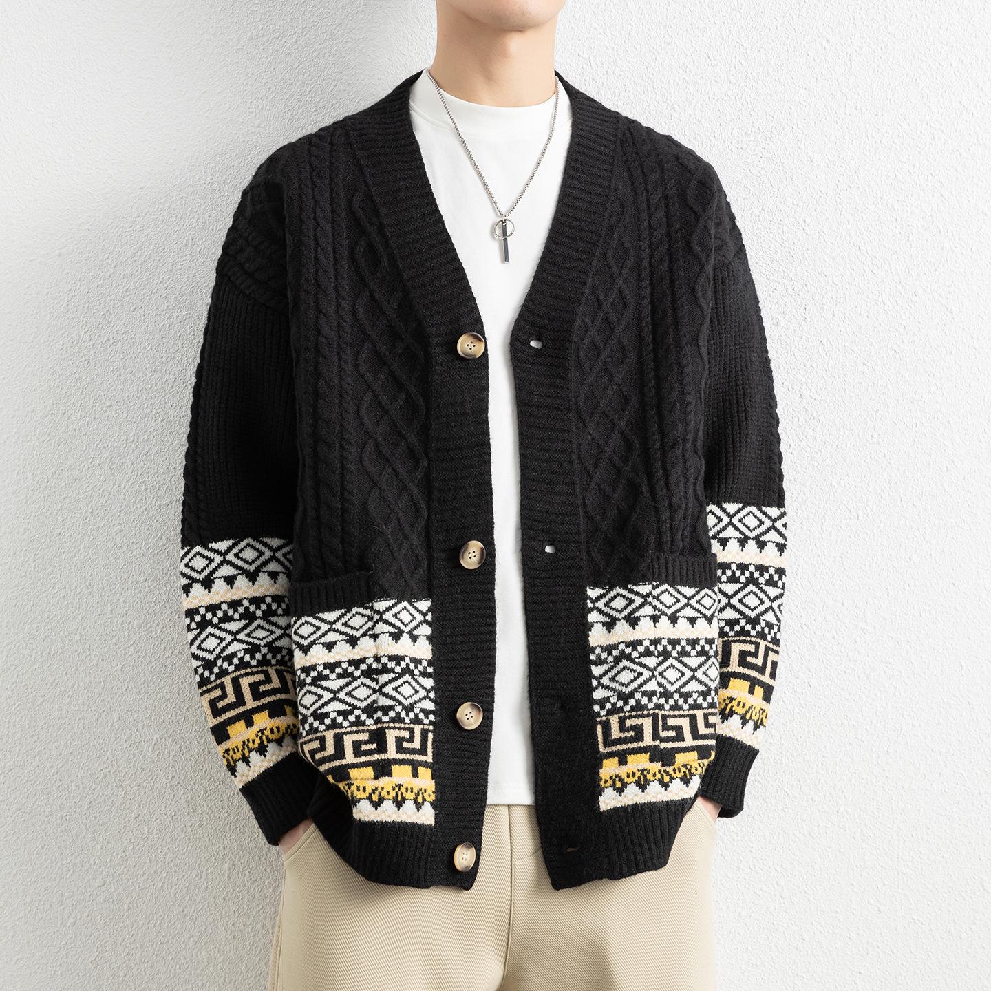 

Men s Color Block Lapel Cardigan Sweater - 2025 Autumn/Winter Trend XL is recommended for 130-145 catties
