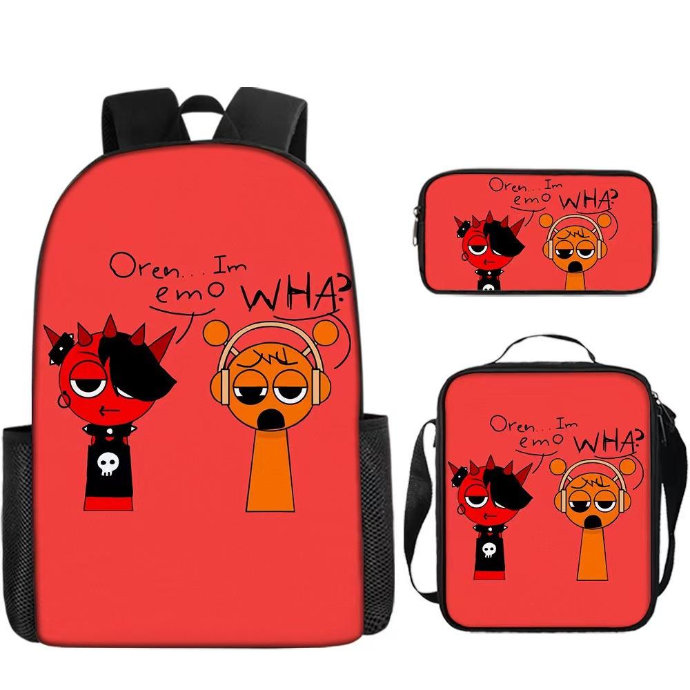 Rhythm Box Three-Piece Children'S Picnic Bag Cartoon Animation Pencil Bag Large Capacity Wear-Resistant Anti-Splash Schoolbag