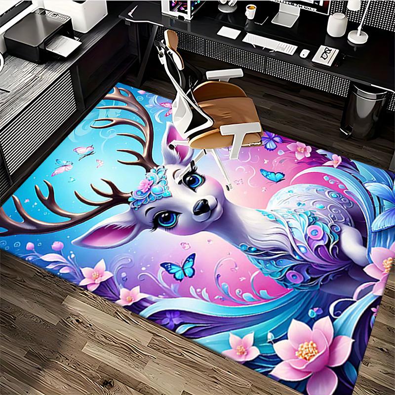 1pc Anime Deer Chair Mat: Fantasy Floral Design, Non-Slip Carpet for Office and Home Decor - Perfect Gift for Anime Lovers.H066