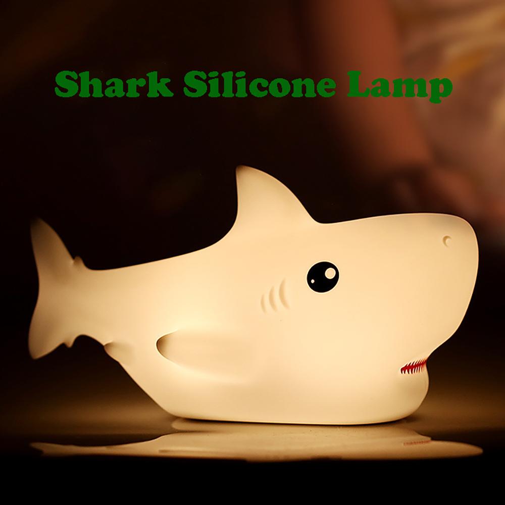 Cute Cartoon Shark Shape Silicone Light LED NightLights USB Rechargeable Bedside Decor Atmosphere Lamp