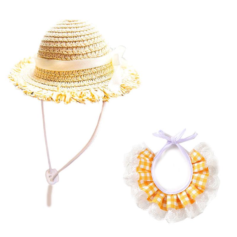 Pet Sun Hat: Coco Style Raffia Straw Hat & Bandana for Cats and Dogs