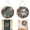 2Pcs Floral Welcome Signs Wood Plaque Outside Round Home Decor 20cm Fireplace Wooden Hanging Signs for Porch Garden Classroom