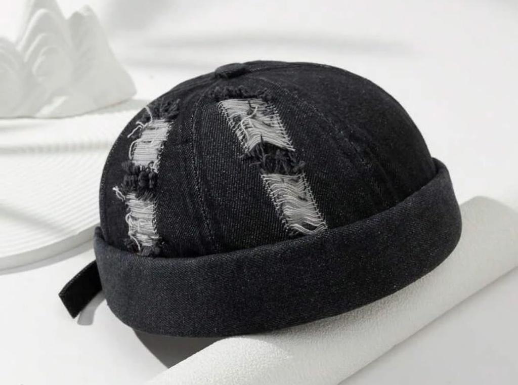Sproutsy Men's Fisherman's Cap, Docker Hat, Vintage Retro Distressed Denim (Black)