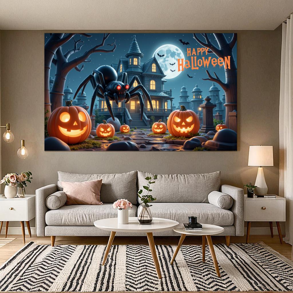 Halloween Banner Haunted Effect Halloween Party Banner Pumpkin Backdrop Pumpkin Illustration Night Theme Banner For Haunted