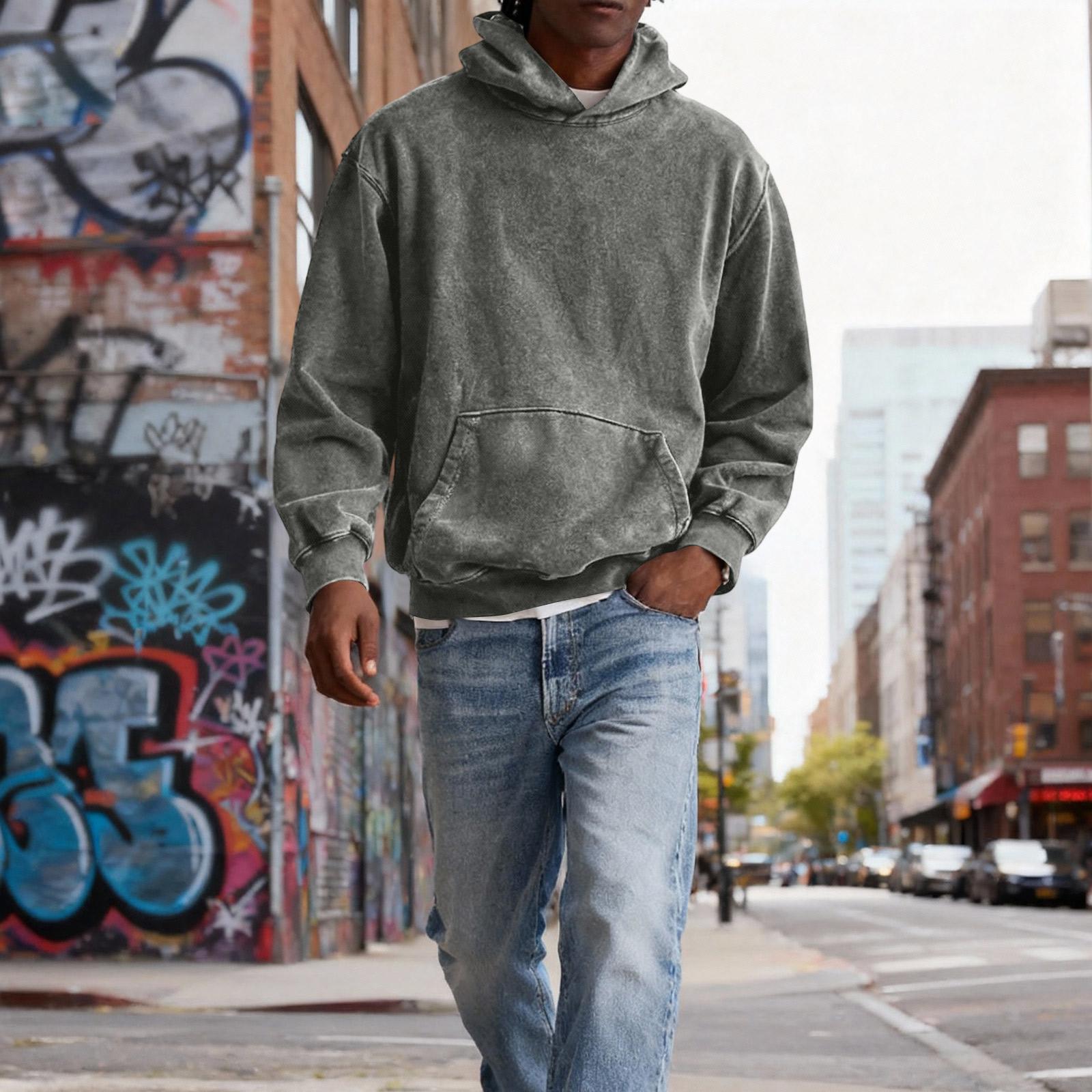 Мужской худи-пуловер с капюшоном и карманом с длинным рукавом флисовая толстовка топы для тренировок осенняя модная толстовка L 3590₽