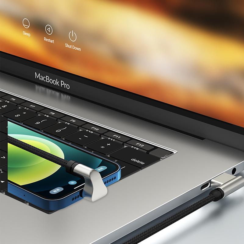 Braided Round Head Dual Elbow Fast Charging Cable for Apple Devices
