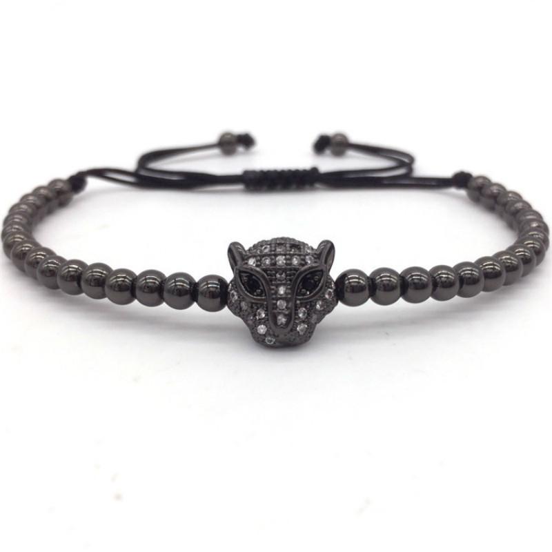 Leopard Head Charm Bracelet Men Luxurious Adjustable Braided Macrame Beaded Bracelet For Men Jewelry Gift