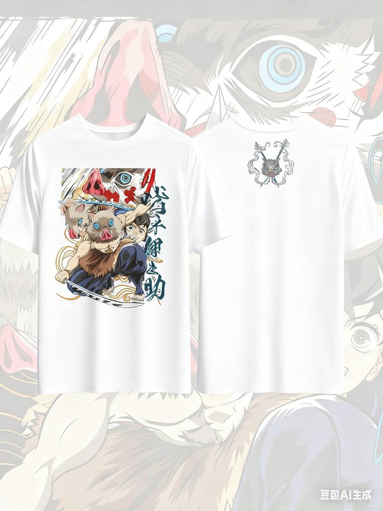 Demon Slayer Hashibira Inosuke Anime Bedrucktes Baumwoll-T-Shirt für Männer und Frauen Lässige Mode Übergroßes Anime-Fanartikel-Kleidung
