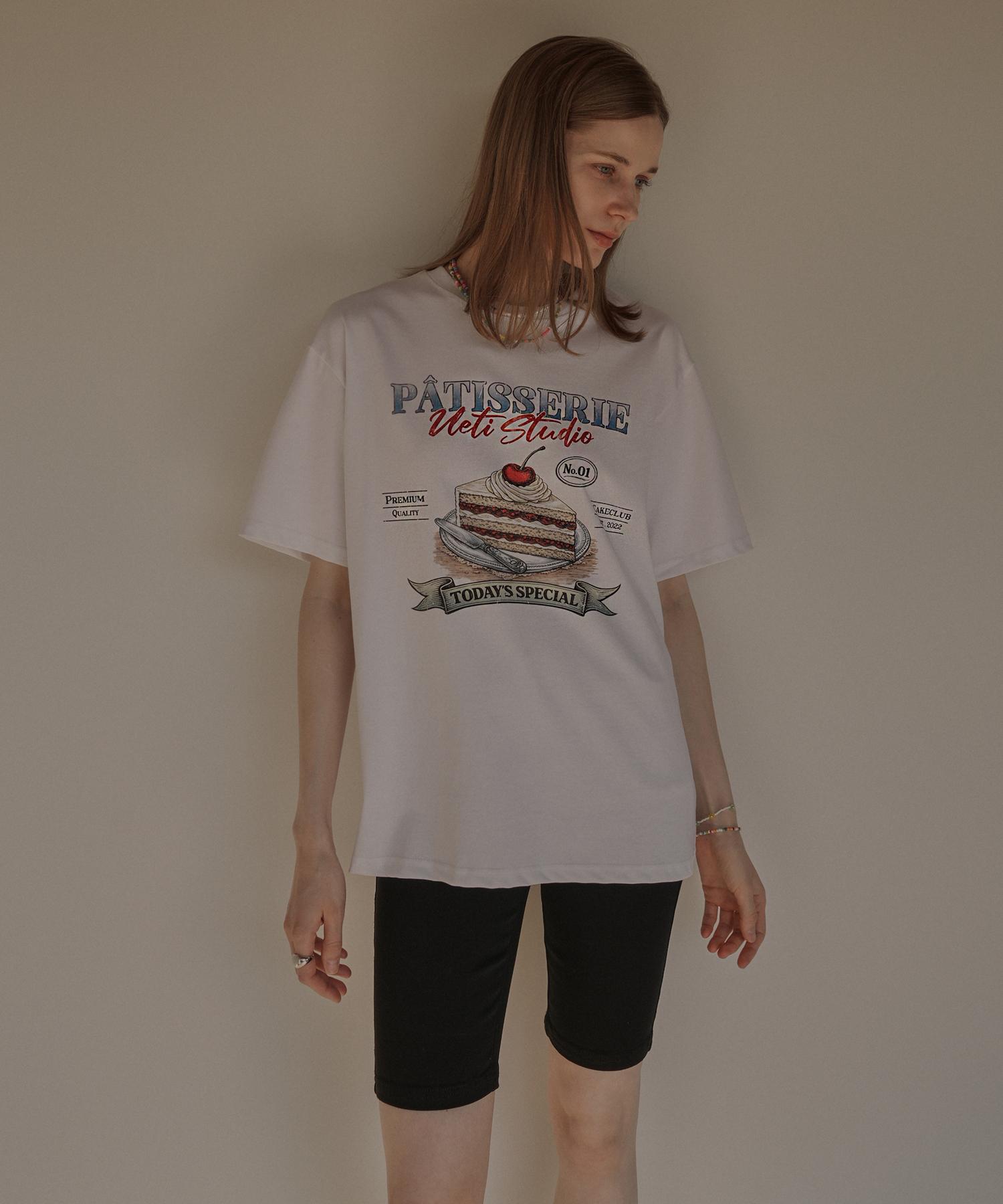Bletty Cotton Oversized Lettering&Cake Print Tee (White) White/Free