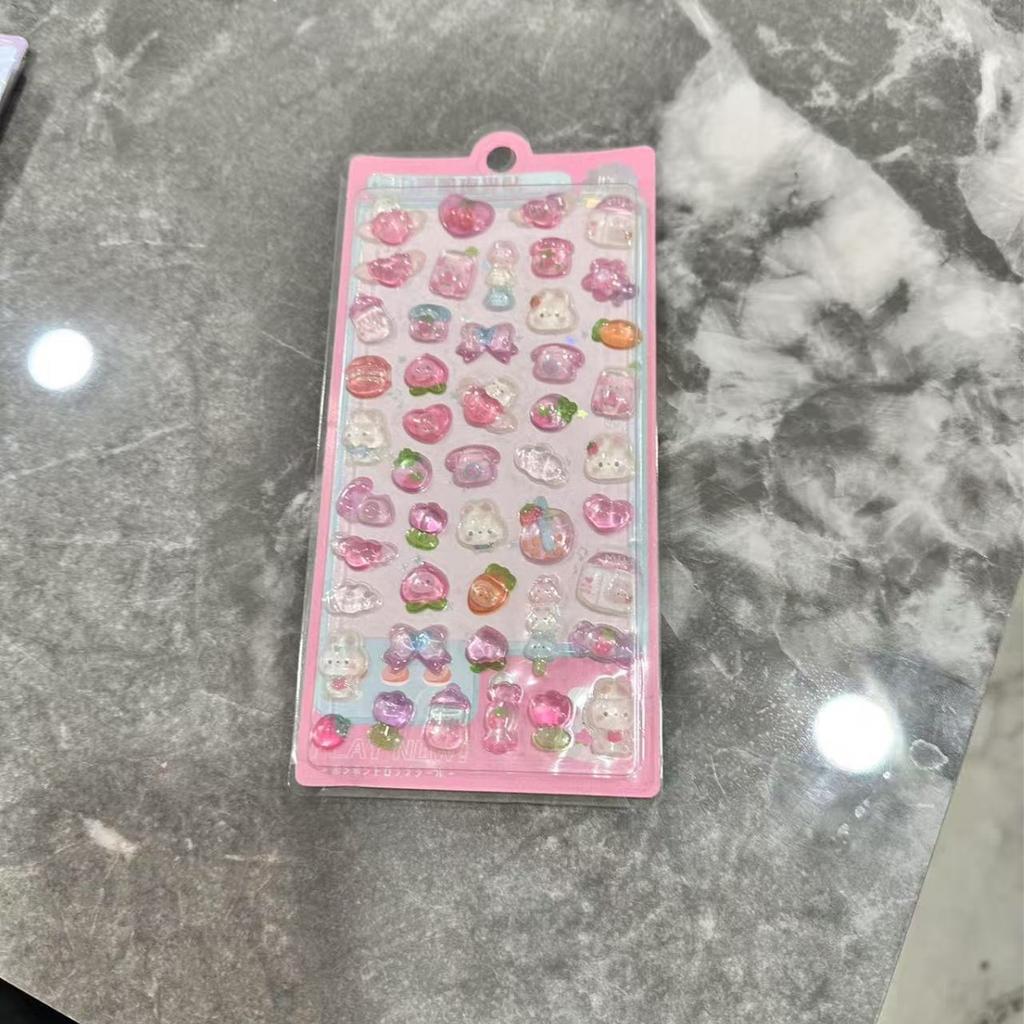 3D Japanese Cute Crystal Epoxy Relief Stickers Cartoon Bunny Bear Stickers Journaling Stationery Cute Stickers Gifts