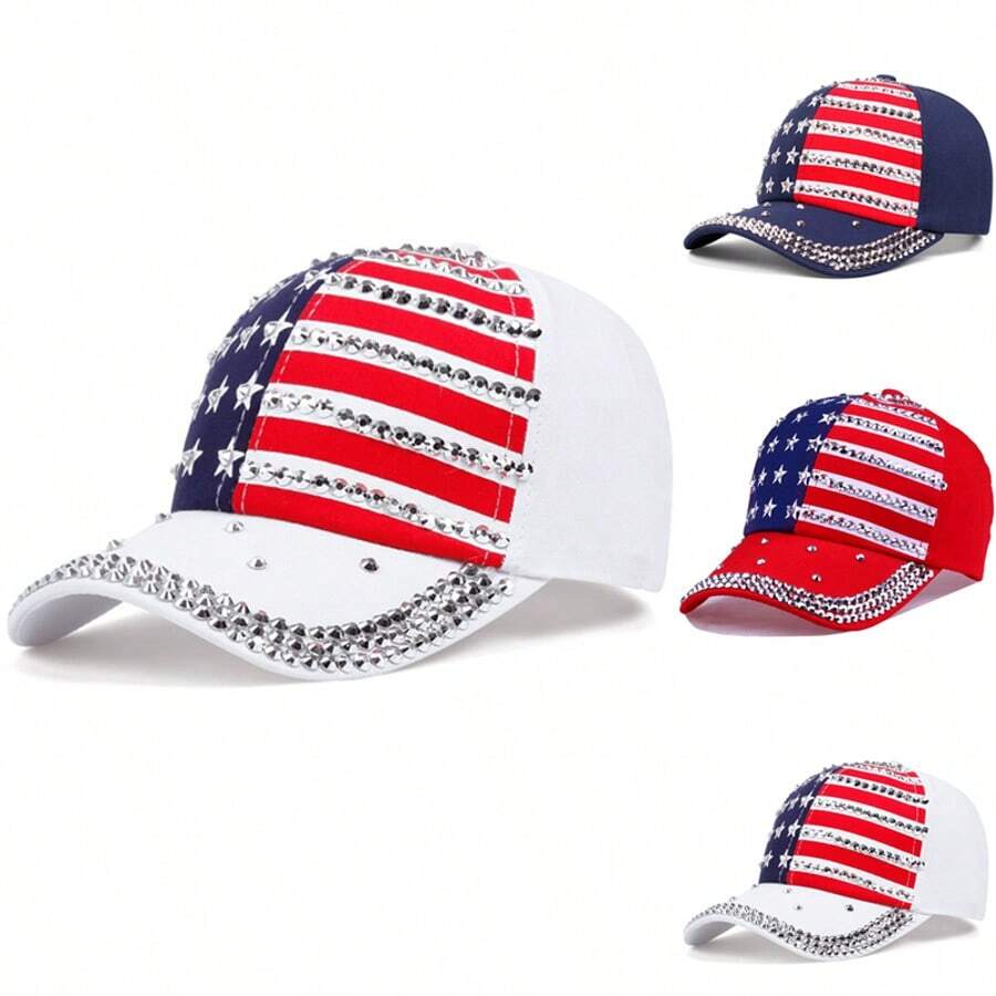 American Flag Rhinestone Baseball Cap For Adults Casual Party Outdoor Sun Protection Hat