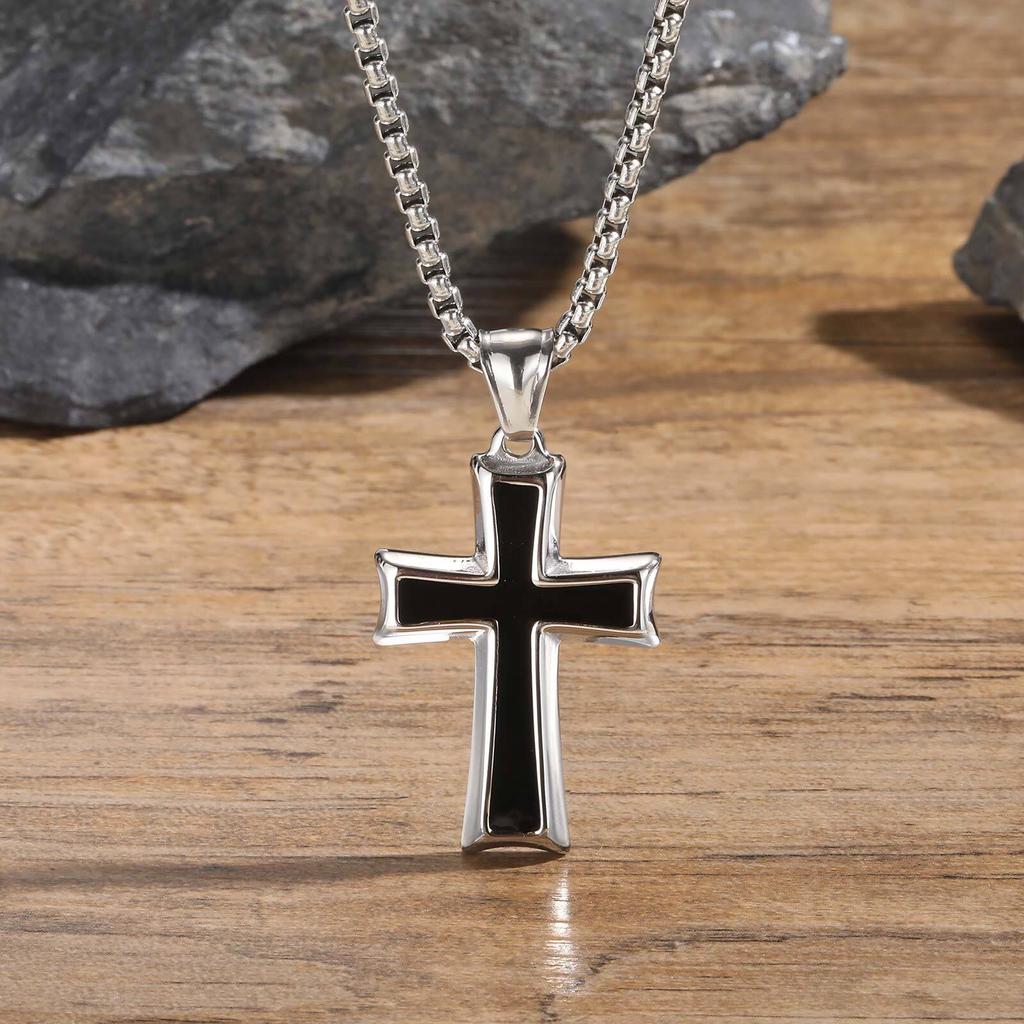 Stainless Steel Cross Necklace for Men,Waterproof Black Glue Pendant Necklace,Trendy Stylish Jewelry Gifts