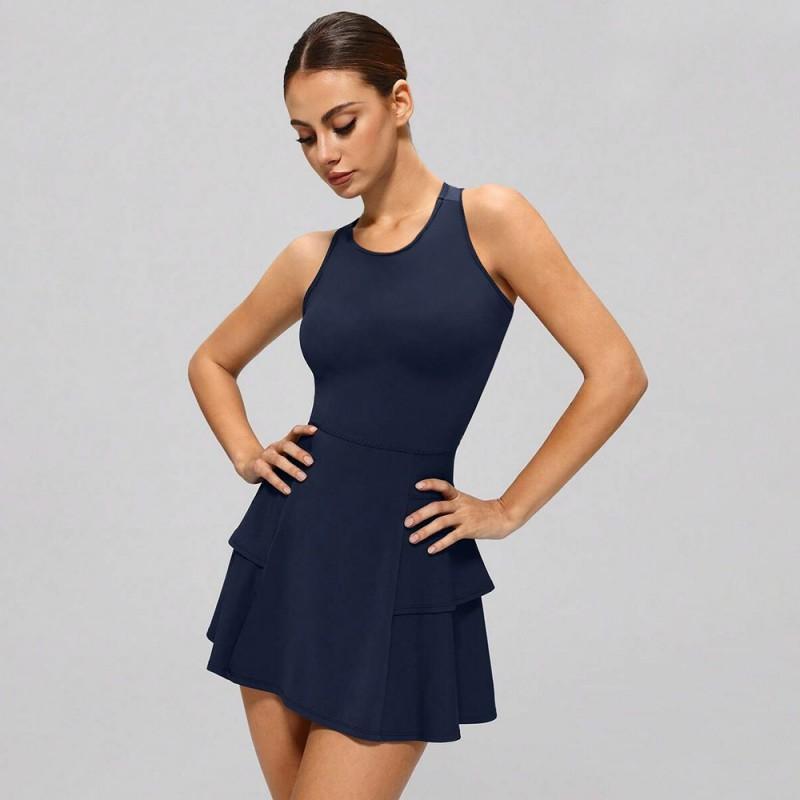 Womens Sporty Tennis Dress With Built-in Shorts Padded Bra Breathable Quick-Dry Athletic Skirt Golf Yoga Badminton