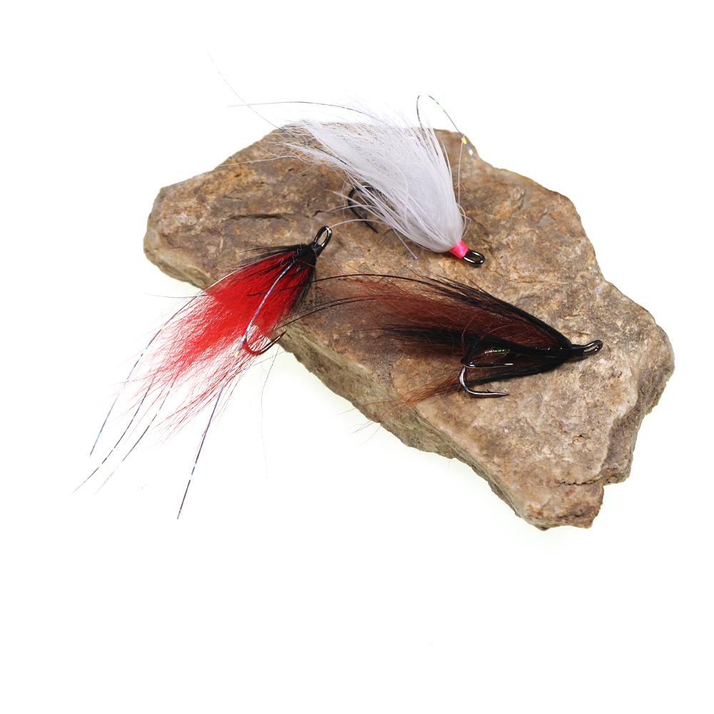 #6 Double Hook Salmon Steelhead Wet Flies, Intruder Style Fox Tail Streamer Fishing Lure, Trout Bass Bait Freshwater & Saltwater