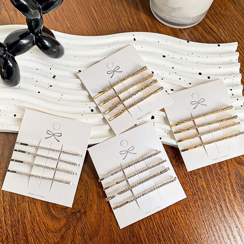 4pcs Silver Rhinestone Hair Clip Set Zircon Crystal Barrettes Simple Korean Hairpins  Daily