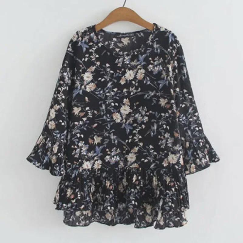 European & American Women's Floral Lantern Sleeve Chiffon Top, Summer 2025 Collection