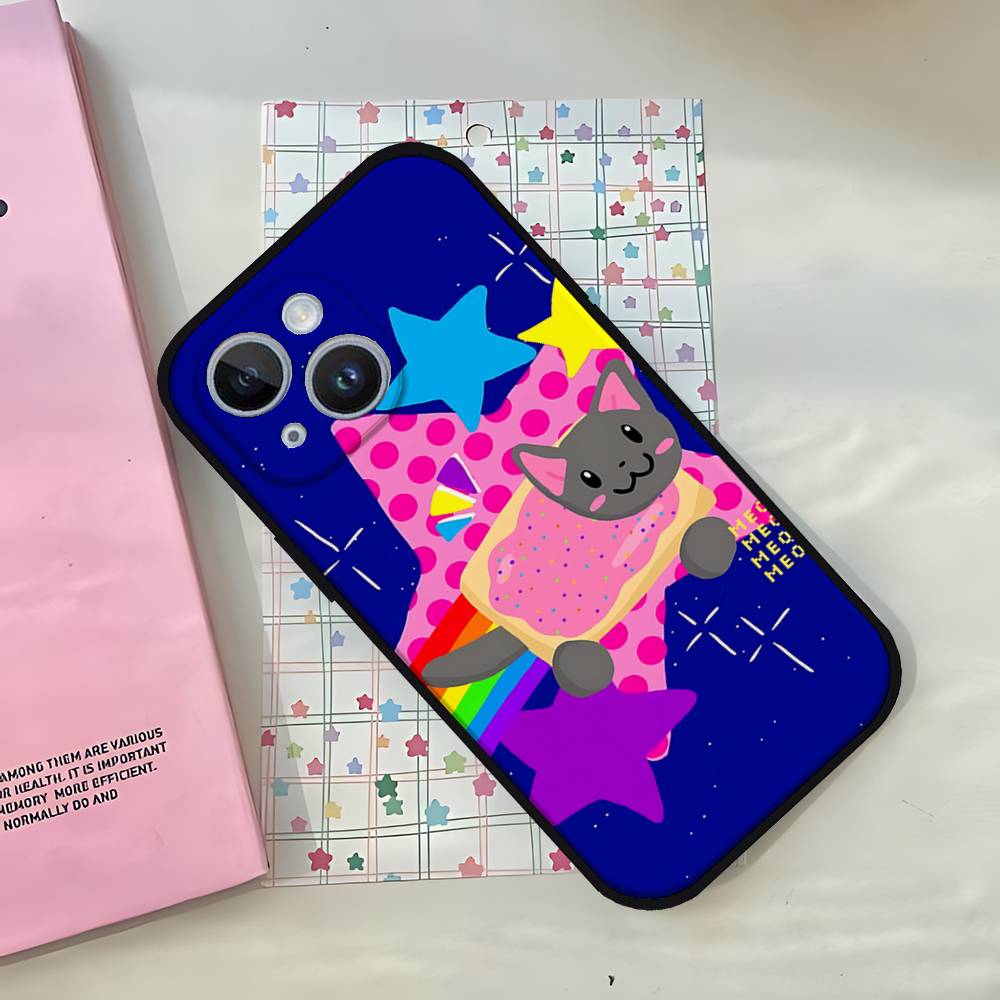 Roztomilý Vtipný Kočka N-nyan Pouzdro na Telefon Pouzdro na Telefon Pro IPhone 17,16,15,14,13,12,11,Pro,Plus,Mini Měkký Černý Kryt
