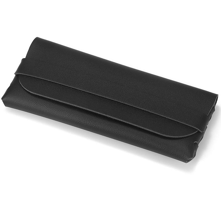 Black Leather Eyeglass Case, PVC Snap Button Soft Case with Logo Printing Option for Sunglasses.