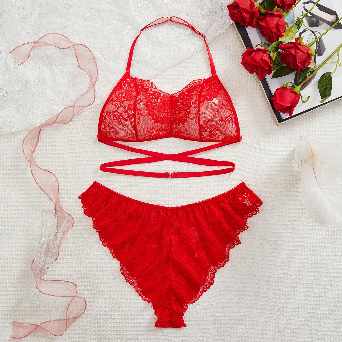 Европа, Америка, летний новый сексуальный комплект нижнего белья женский сексуальный кружевной комплект из двух предметов S красный