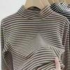 Women's Striped Velvet Mid-Neck Pullover - Autumn/Winter Warm Slim-Fit Long Sleeve Shirt