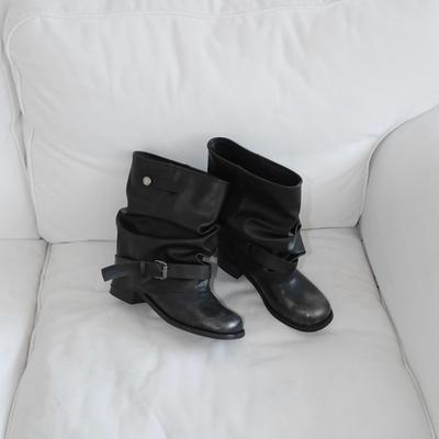 Buty za kostkę z plisowanym wzorem, Retro grubszy obcas, Damskie buty