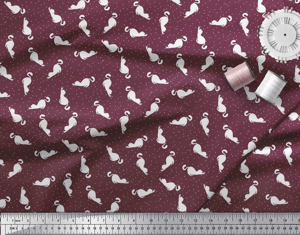 Soimoi Black Poly Crepe Fabric Floral & Cat Animal Print Fabric by the Yard 42 Inch