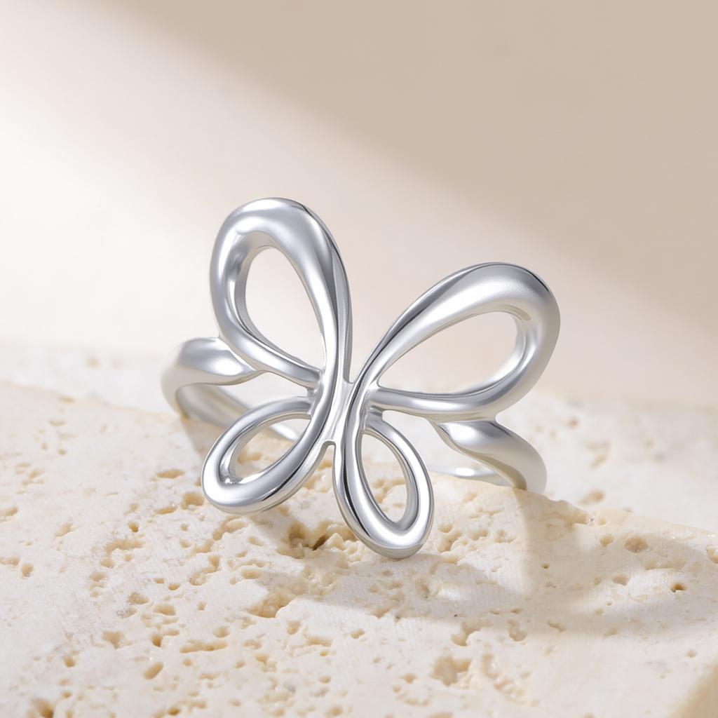 Teamer Butterfly Open Ring Stainless Steel Gold Color Adjustable Finger Rings Woman Fashion Cute Animal Jewelry Gift