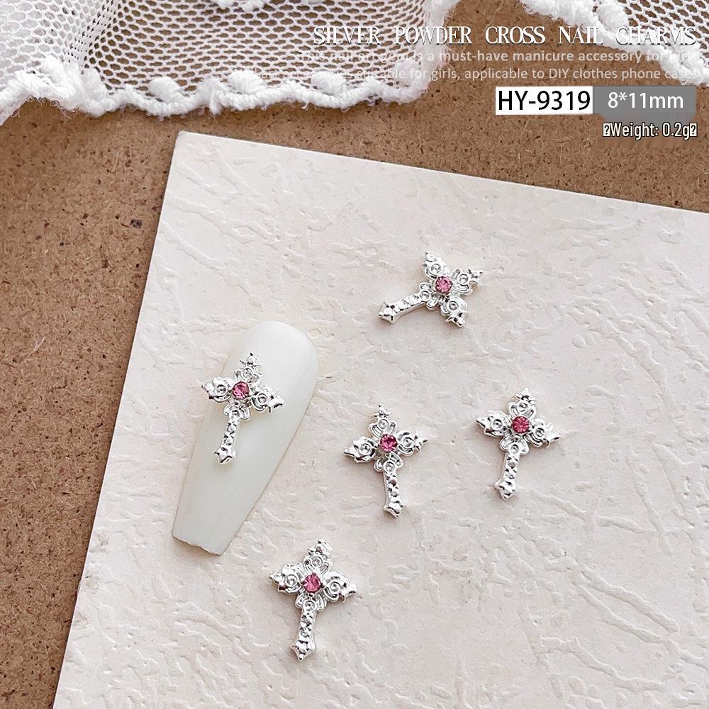 Pink Rhinestone Cross Nail Art Decorations: Multiple Styles of Wearable Metal Nail Accessories