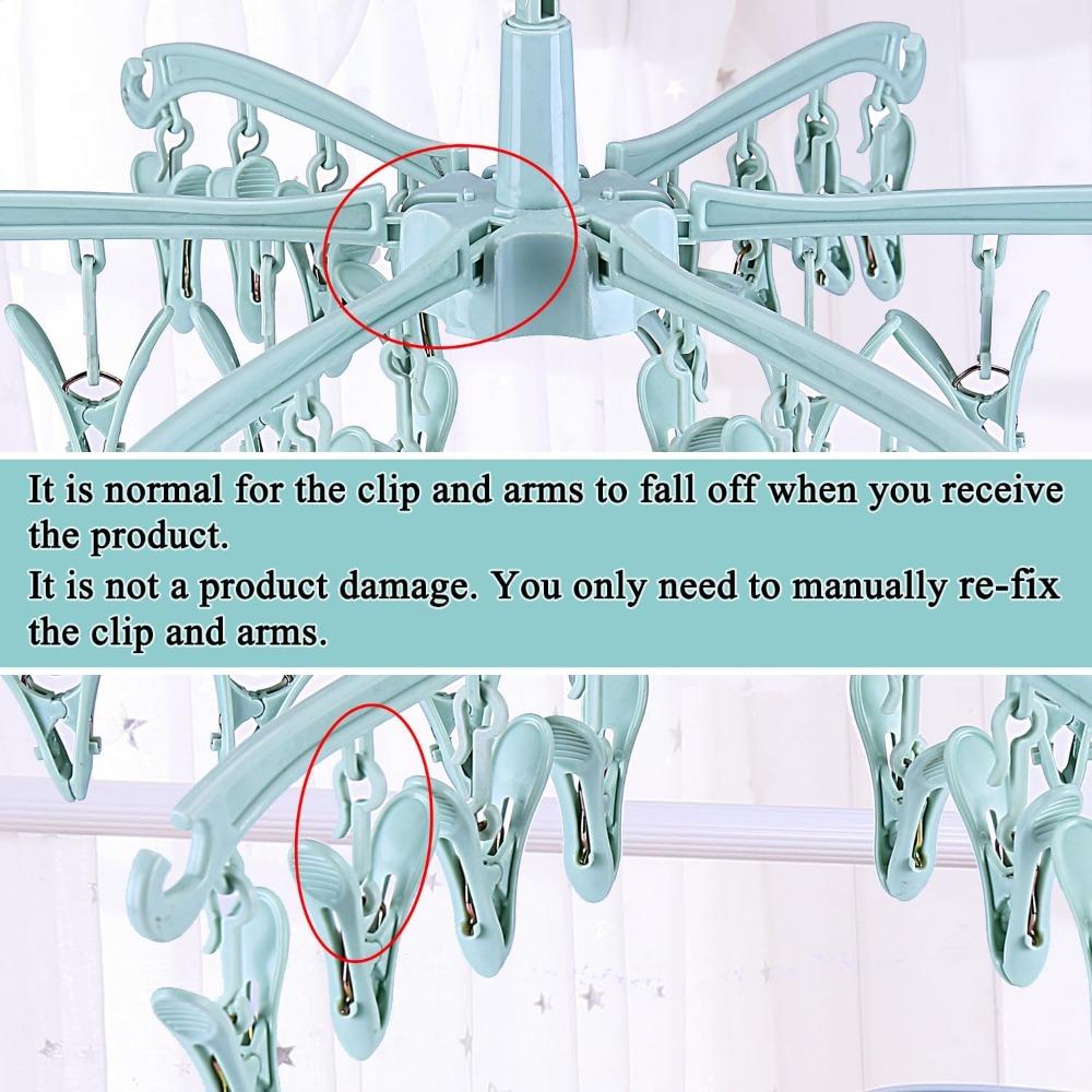 Foldable Drying Rack with 24 Clips for Drying Socks Lingerie Baby Clothes Drying Towels Rotatable Sock Drying Rack