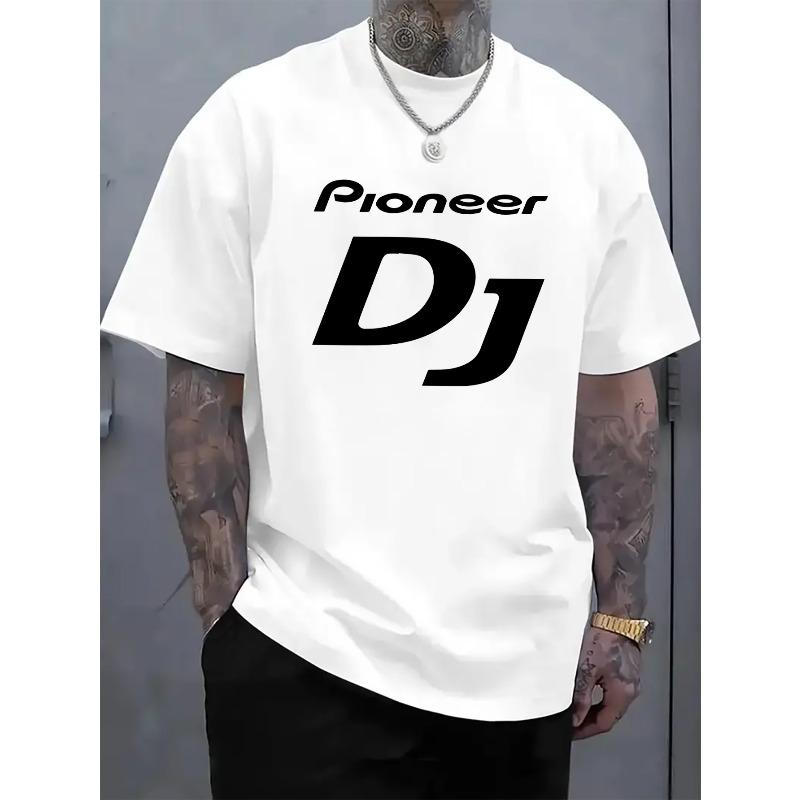 

Men s T-Shirt with Pioneer Logo Print - White DJ-Themed Casual Short Sleeve Shirt, Breathable Round Neck Tee for Plus Size Men, Gym, Running, Parties S белый