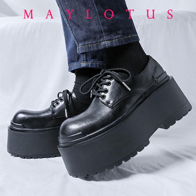 Fashion 2025 7cm High Platform New Thick Bottom Black Blood Series Derby Height Increasing Round Toe Casual Leather Shoes