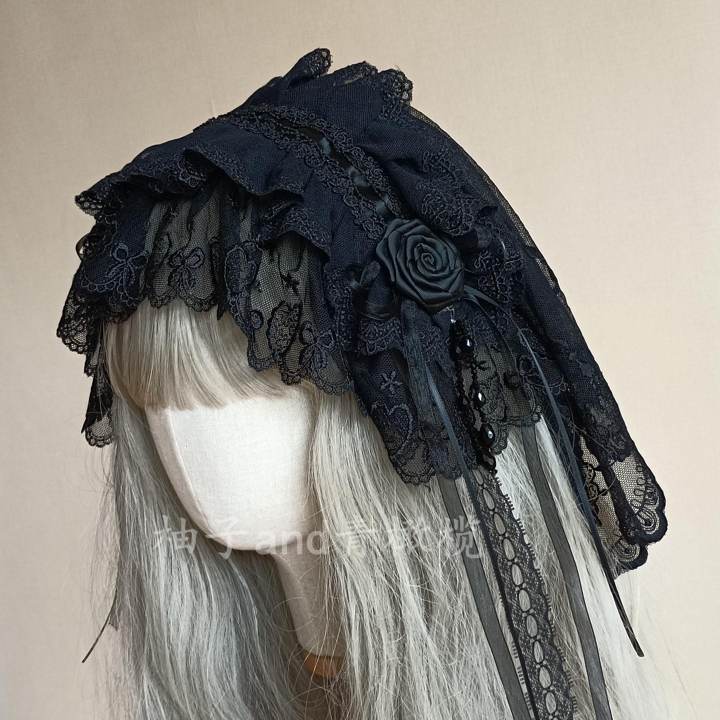 

Black and white goth high quality veil lolita headband rose dark veil subculture headdress чорний