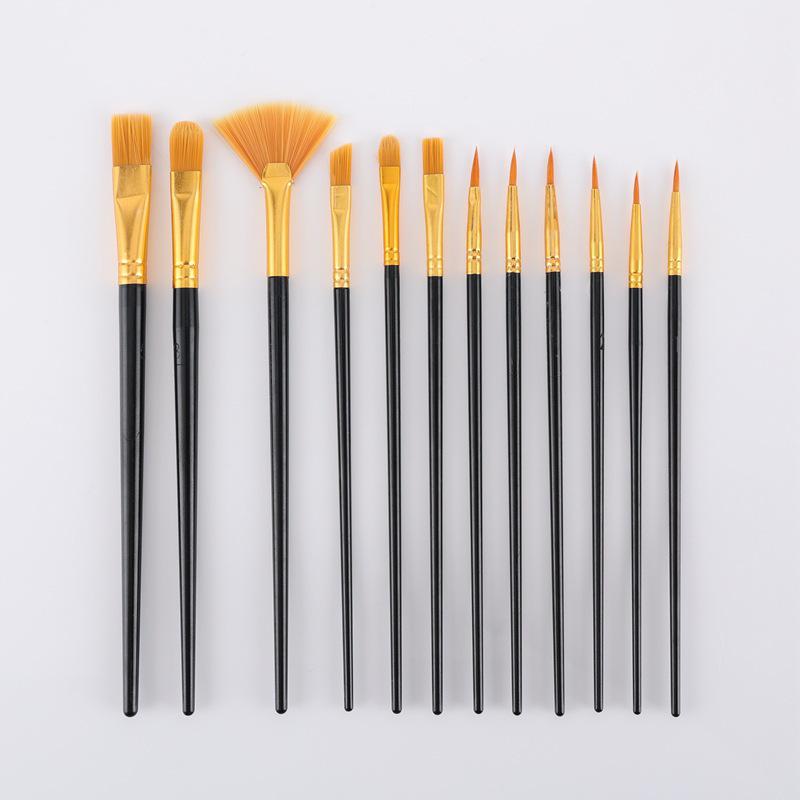 12-Piece Nylon Bristle Brush Set for Gouache, Acrylic, and Watercolor - Children's DIY Painting