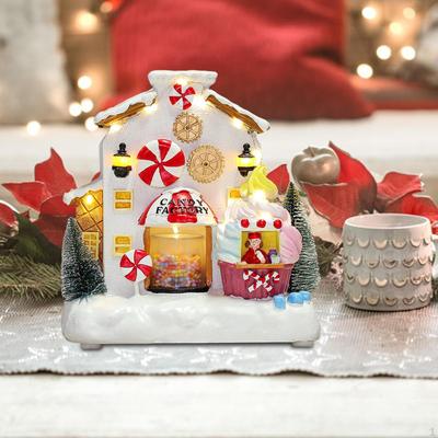 Lighted Xmas Village House Up Music Box Figurine Christmas Indoor Decorations for Party