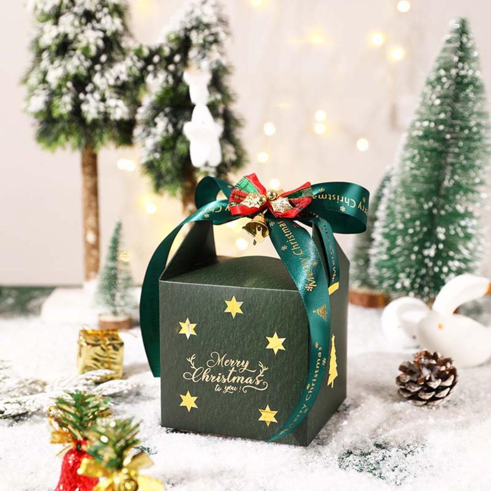 6PCS Square Christmas Candy Box with Bell and Ribbon Chocolate Box Christmas Gift Packing Box  Kids